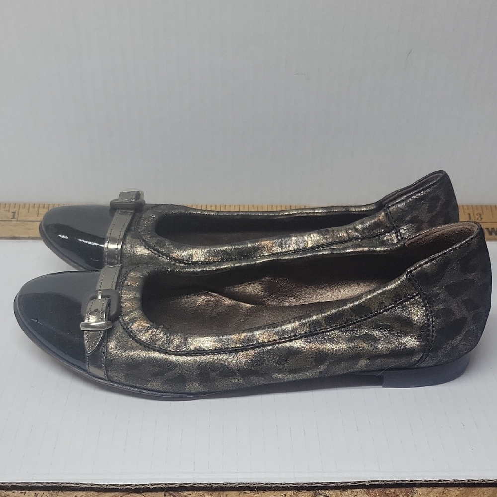 AGL Black and Gold Flats with Buckle Detail